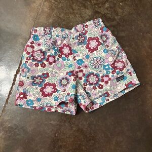 Patagonia Girls Floral Athletic Shorts - purple and Blue